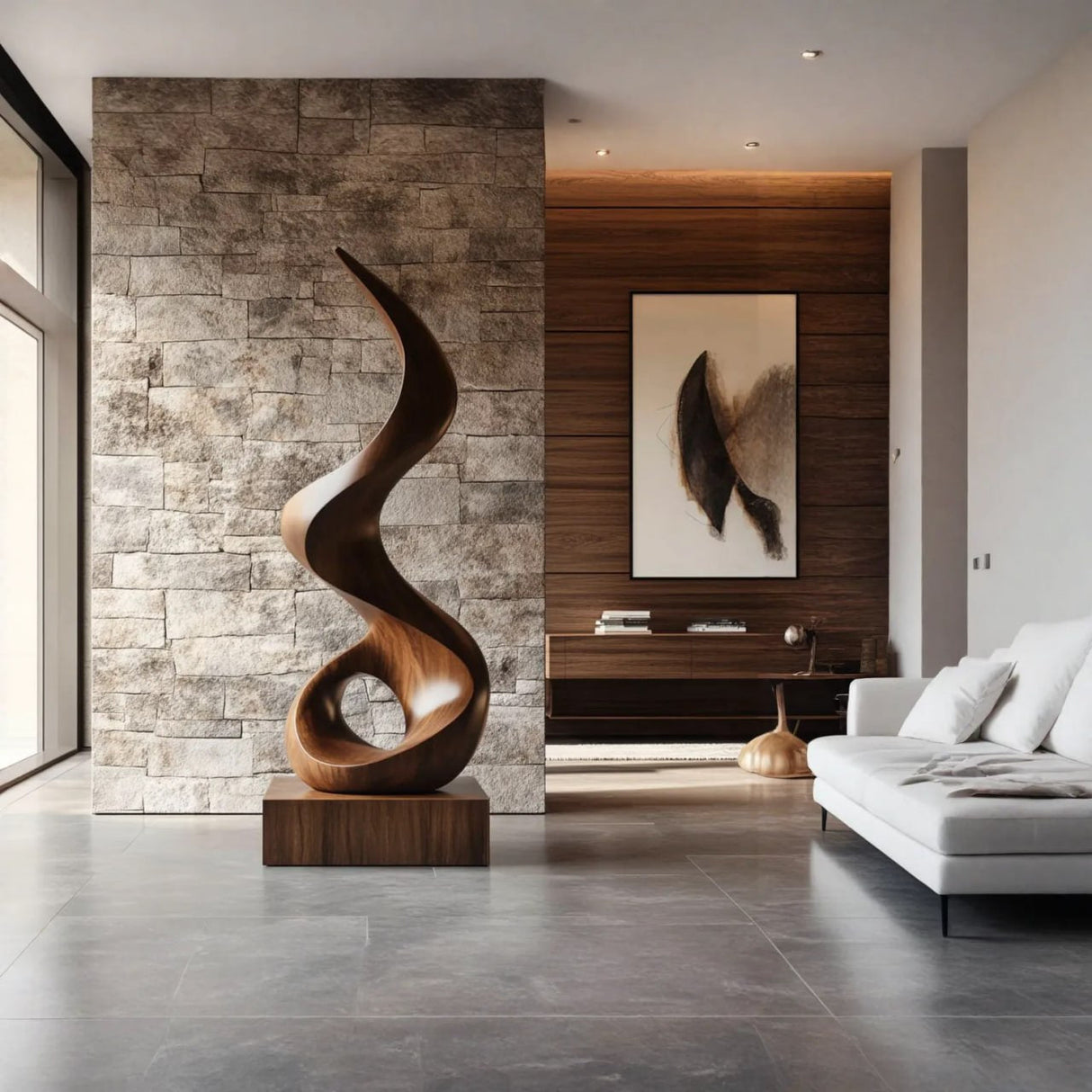 Modern Spiral Solid Wood Sculpture for Living Room Contemporary Abstract Design