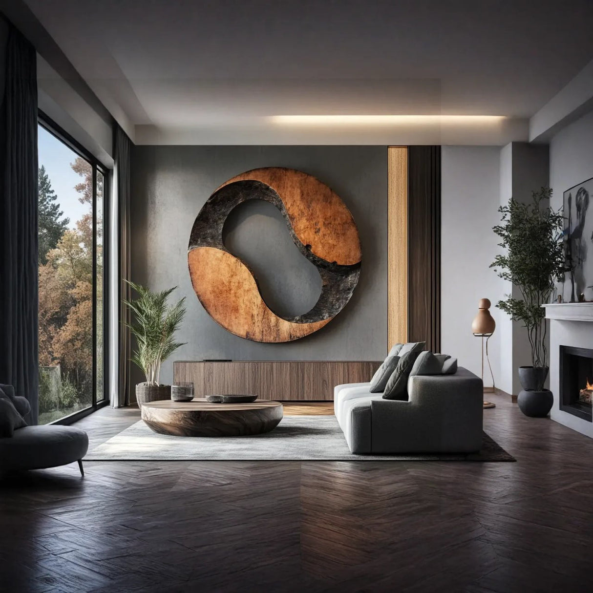 Modern Cutout Solid Wood Wall Sculpture for Living Room