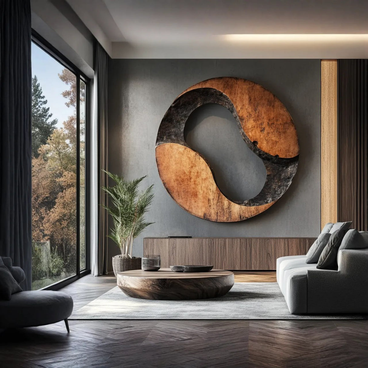 Modern Cutout Solid Wood Wall Sculpture for Living Room