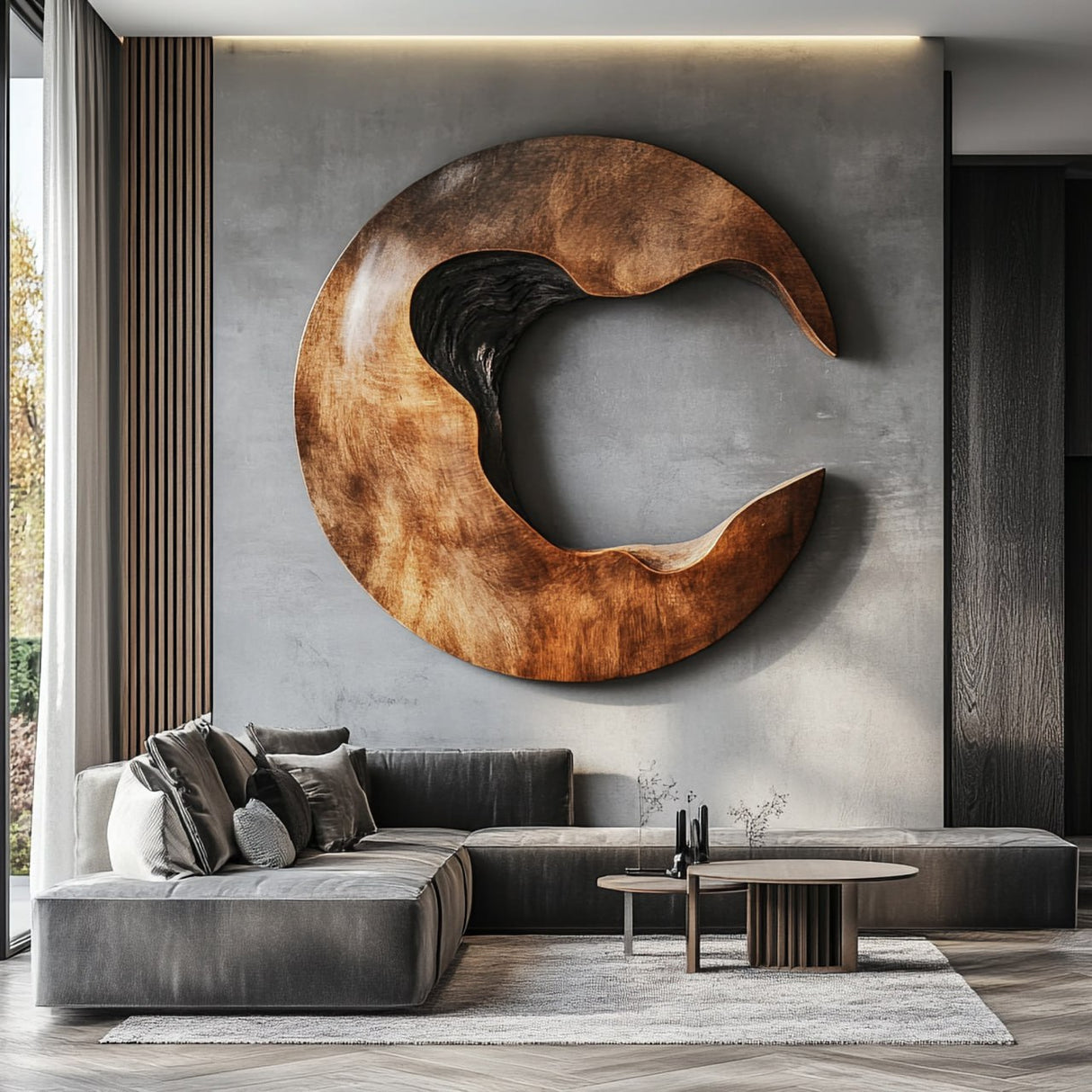 Modern Organic Open Center Solid Wood Wall Sculpture for Living Room