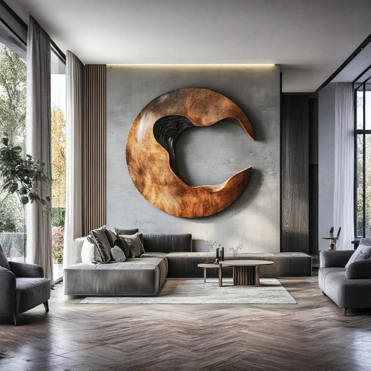 Modern Organic Open Center Solid Wood Wall Sculpture for Living Room