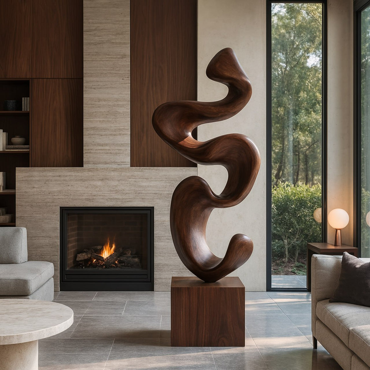 Modern Abstract Solid Wood Sculpture for Living Room Contemporary Organic Art