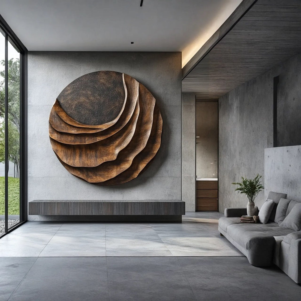 Contemporary Layered Relief Solid Wood Wall Sculpture for Interior Spaces