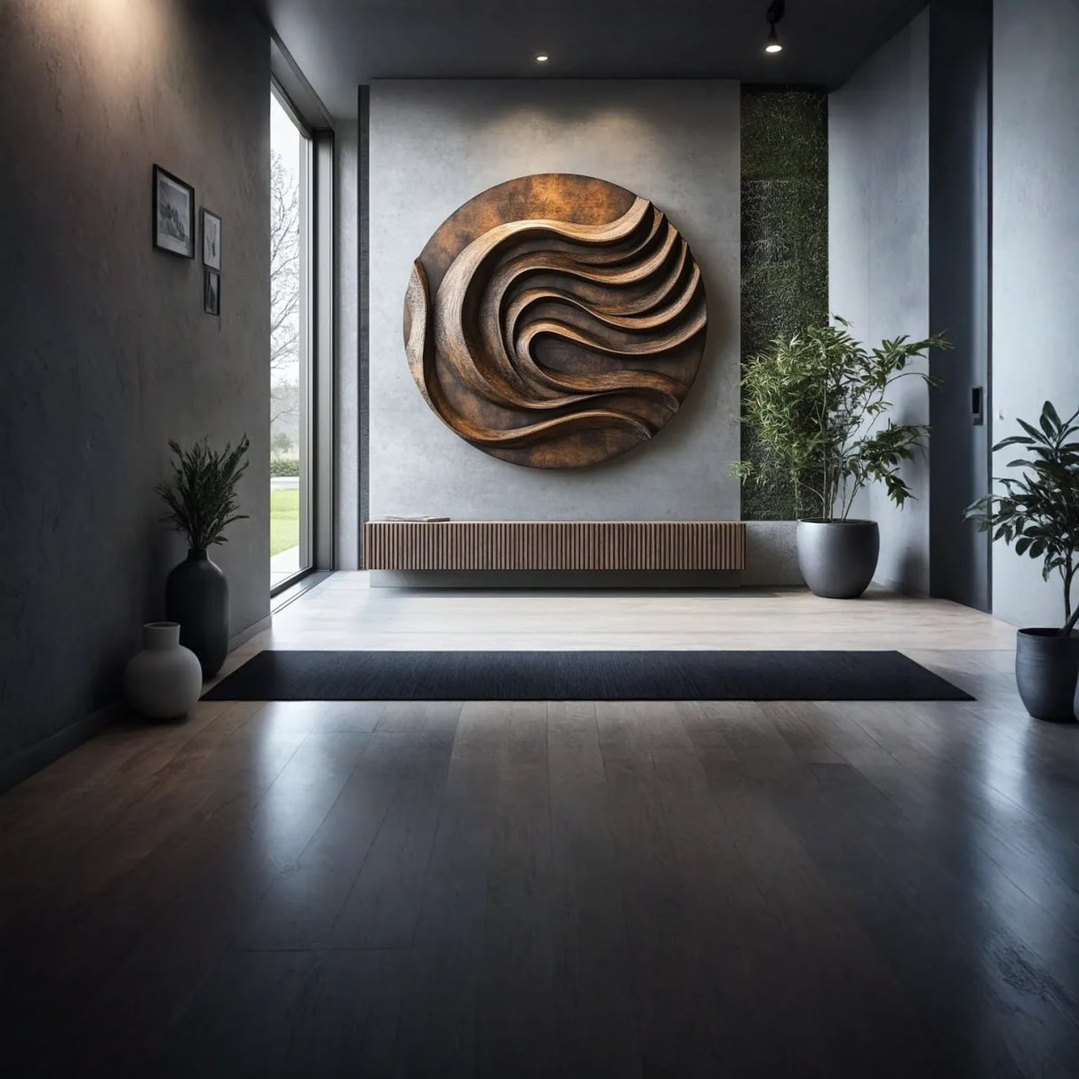 Round Solid Wood Wall Sculpture for Modern Living Room Interiors
