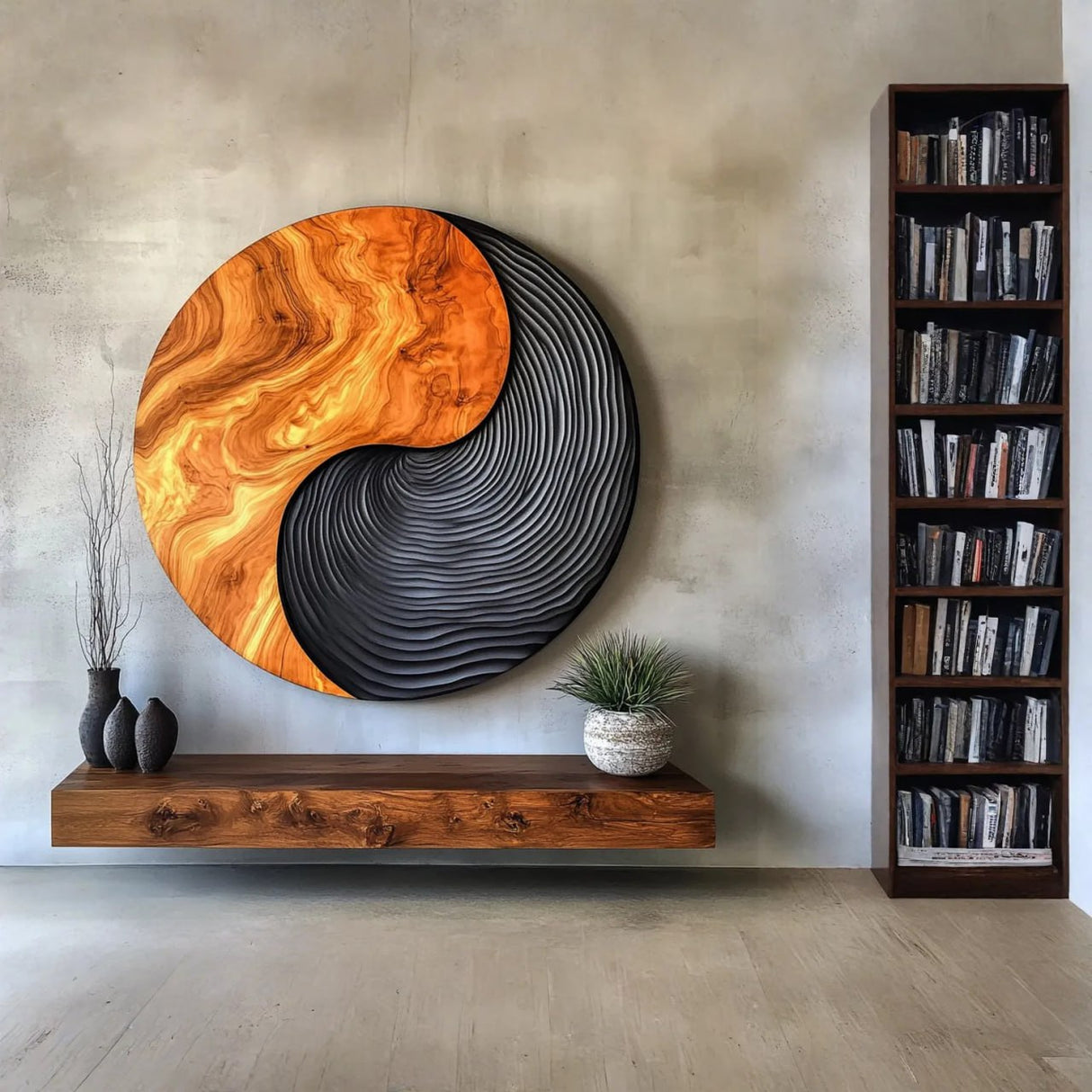 Flowing Grain Solid Wood Wall Art Sculpture for Living Room