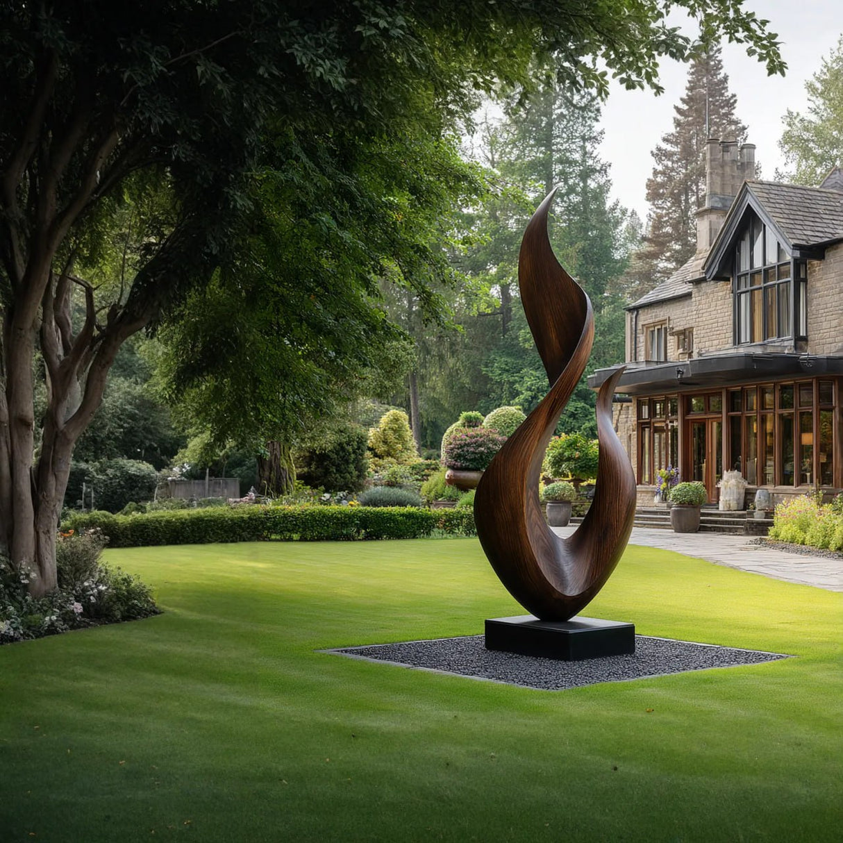Flame Form Solid Wood Outdoor Sculpture for Garden Landscapes