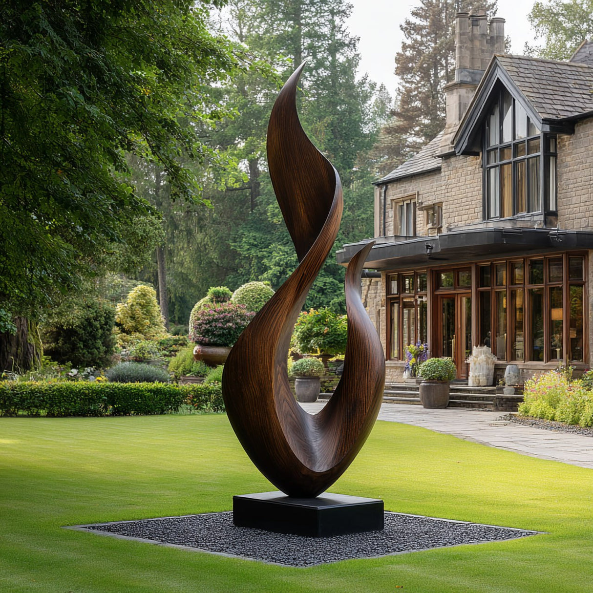 Flame Form Solid Wood Outdoor Sculpture for Garden Landscapes