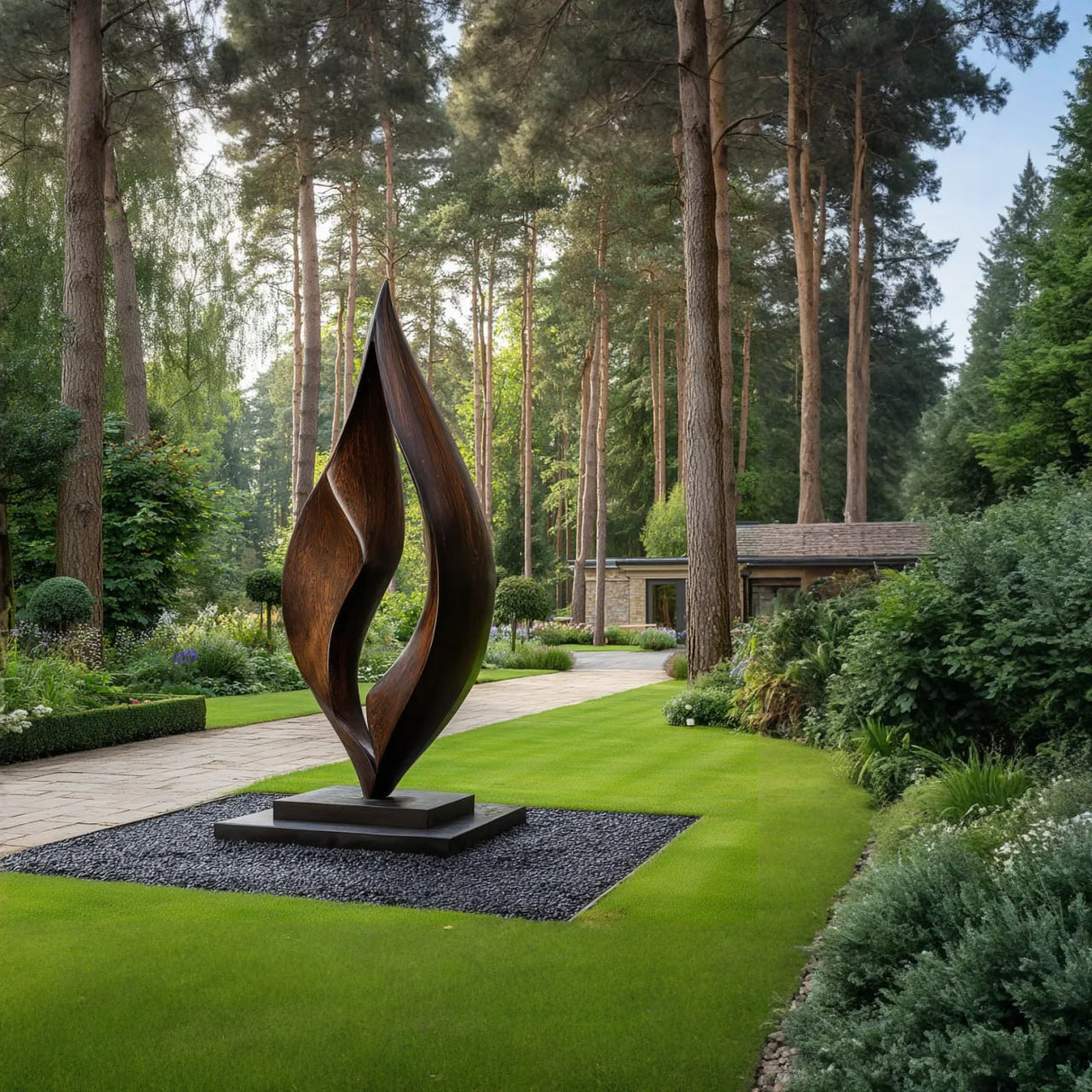 Contemporary Solid Wood Garden Sculpture for Outdoor Landscape Feature