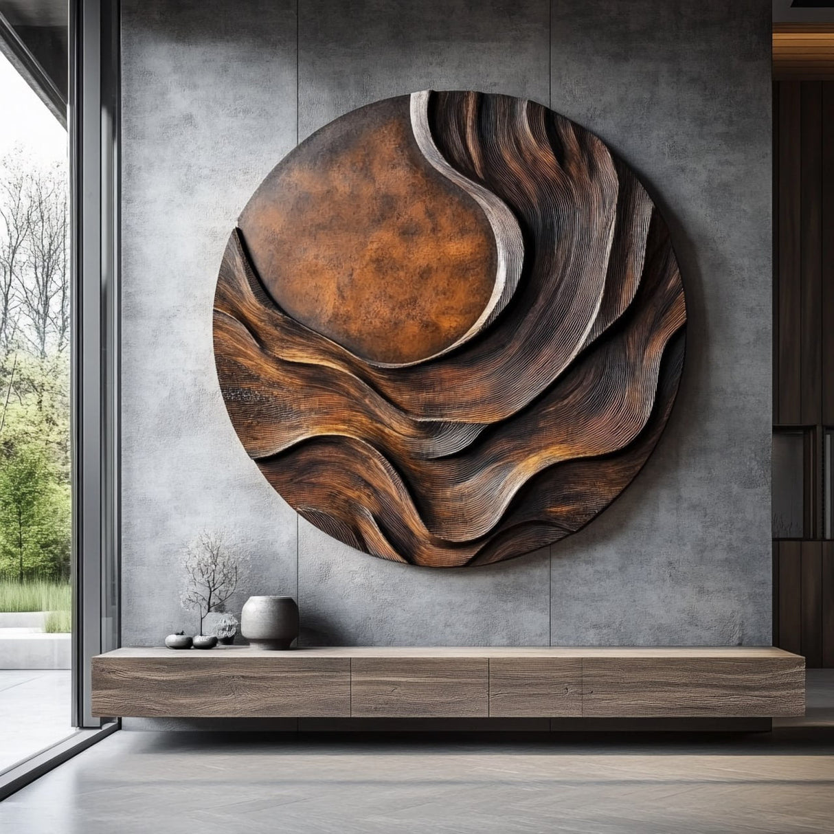 Contemporary Solid Wood Layered Wall Sculpture for Living Rooms