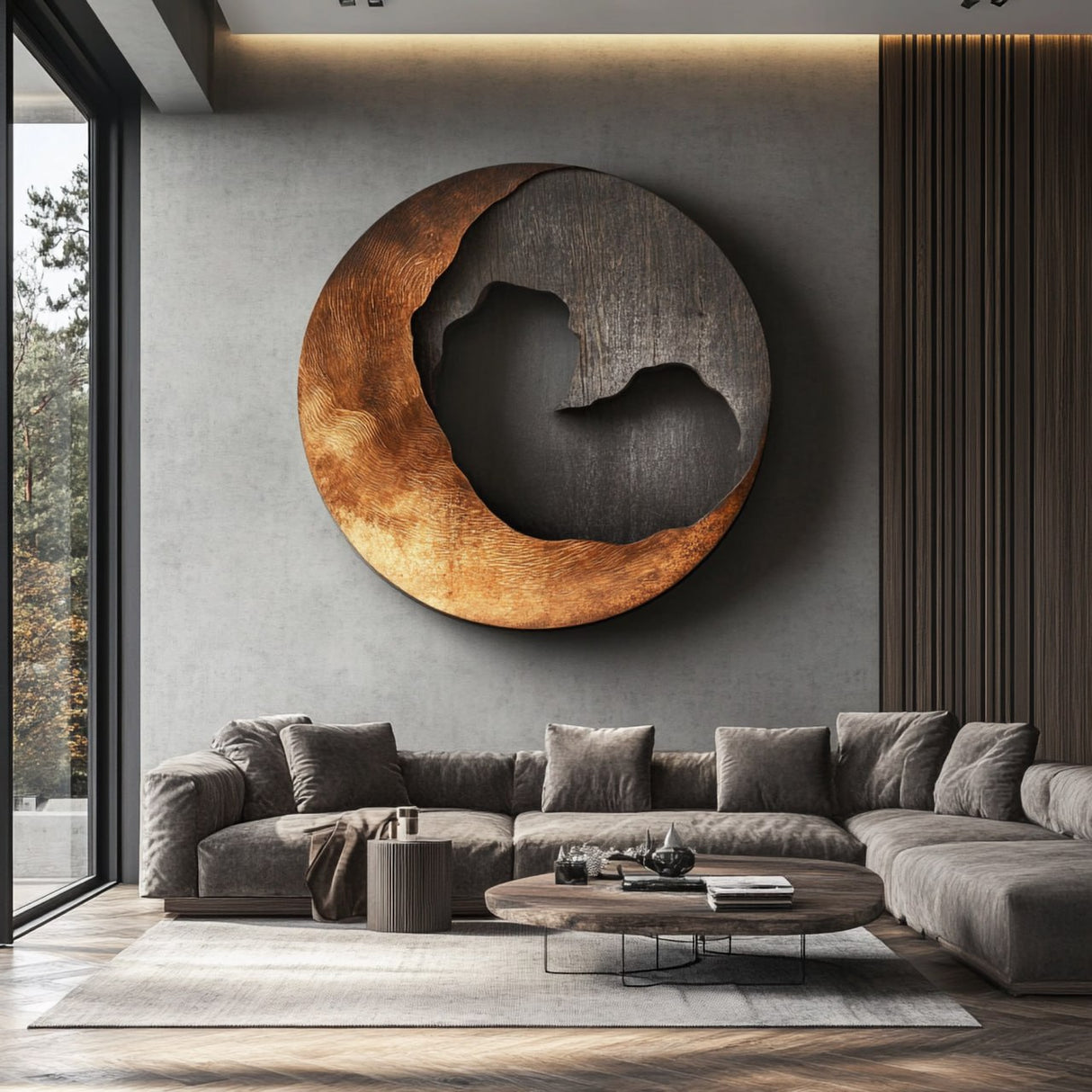 Contemporary Solid Wood Round Wood Wall Art for Living Rooms