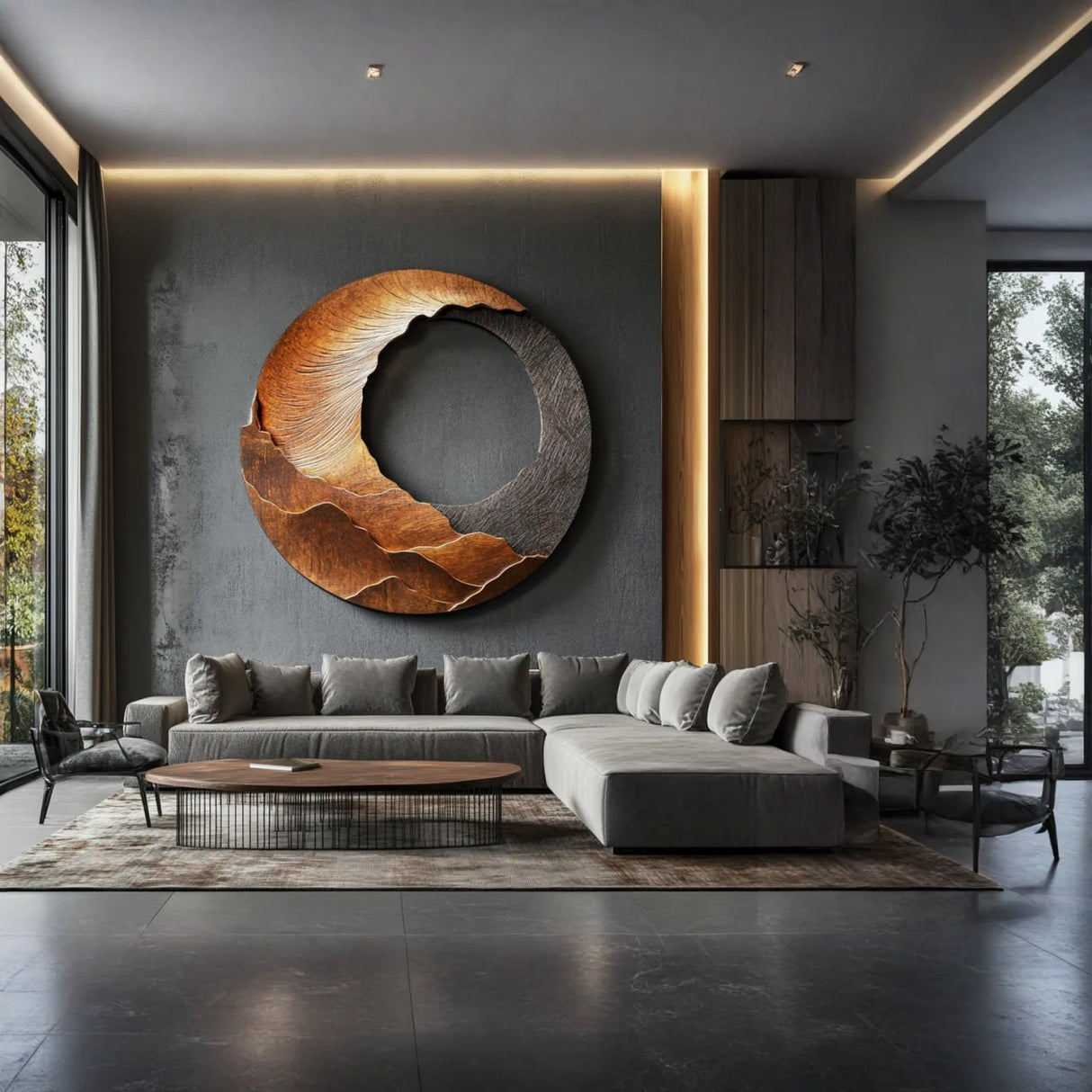 Contemporary Solid Wood Circular Wood Wall Decor for Living Rooms