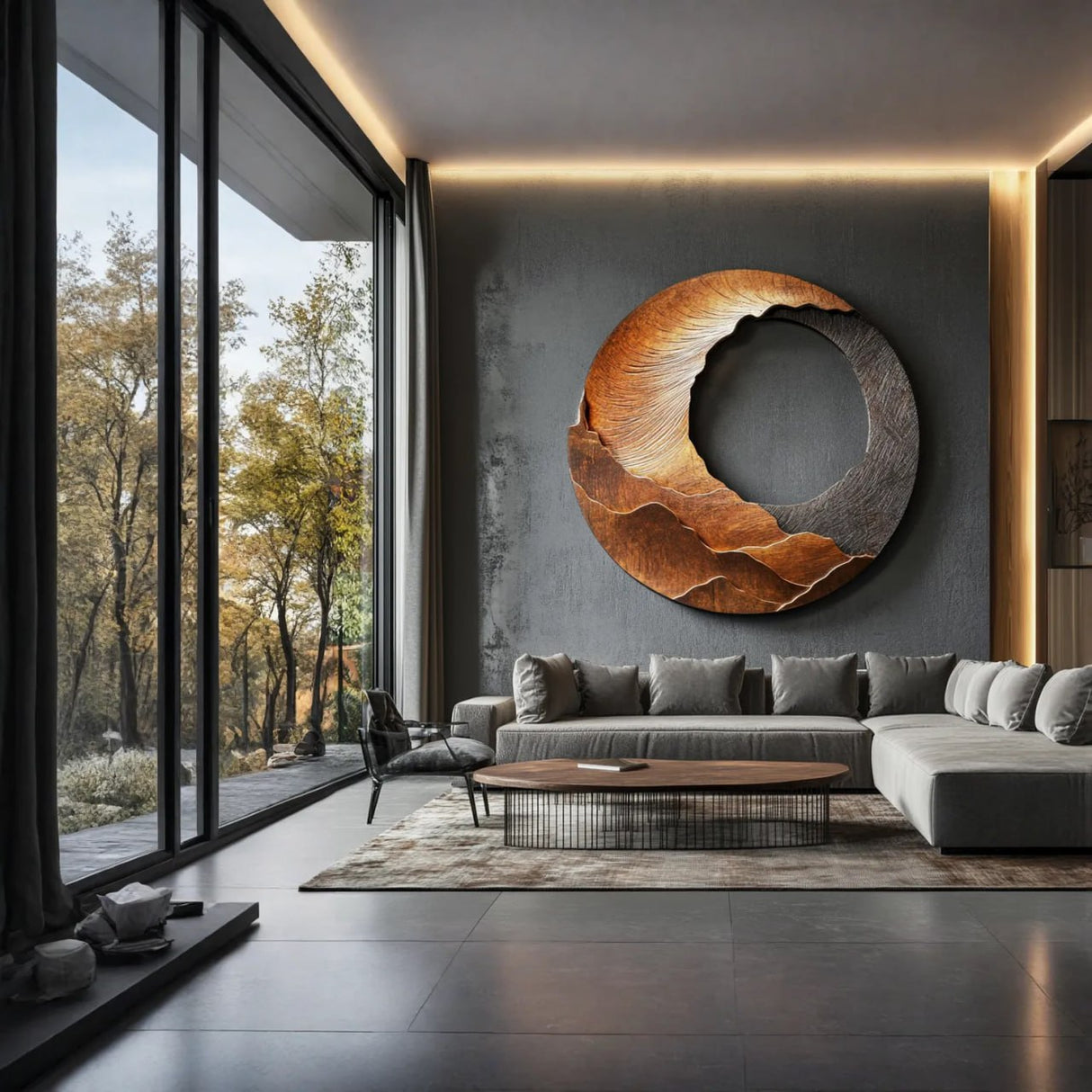 Contemporary Solid Wood Circular Wood Wall Decor for Living Rooms