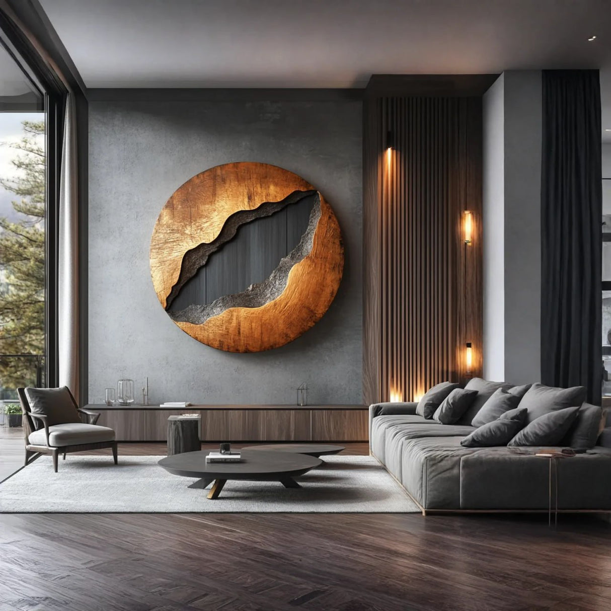 Contemporary Solid Wood Round Wood Wall Art for Living Room Feature Walls