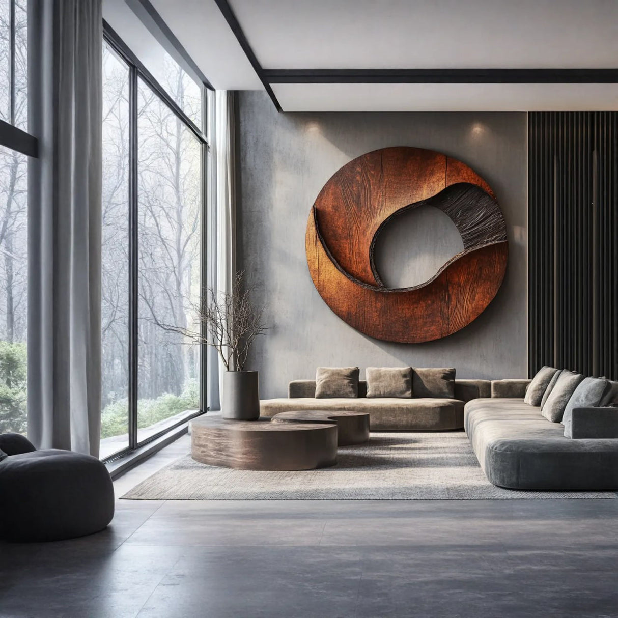 Modern Solid Wood Circular Wood Wall Art for Living Room