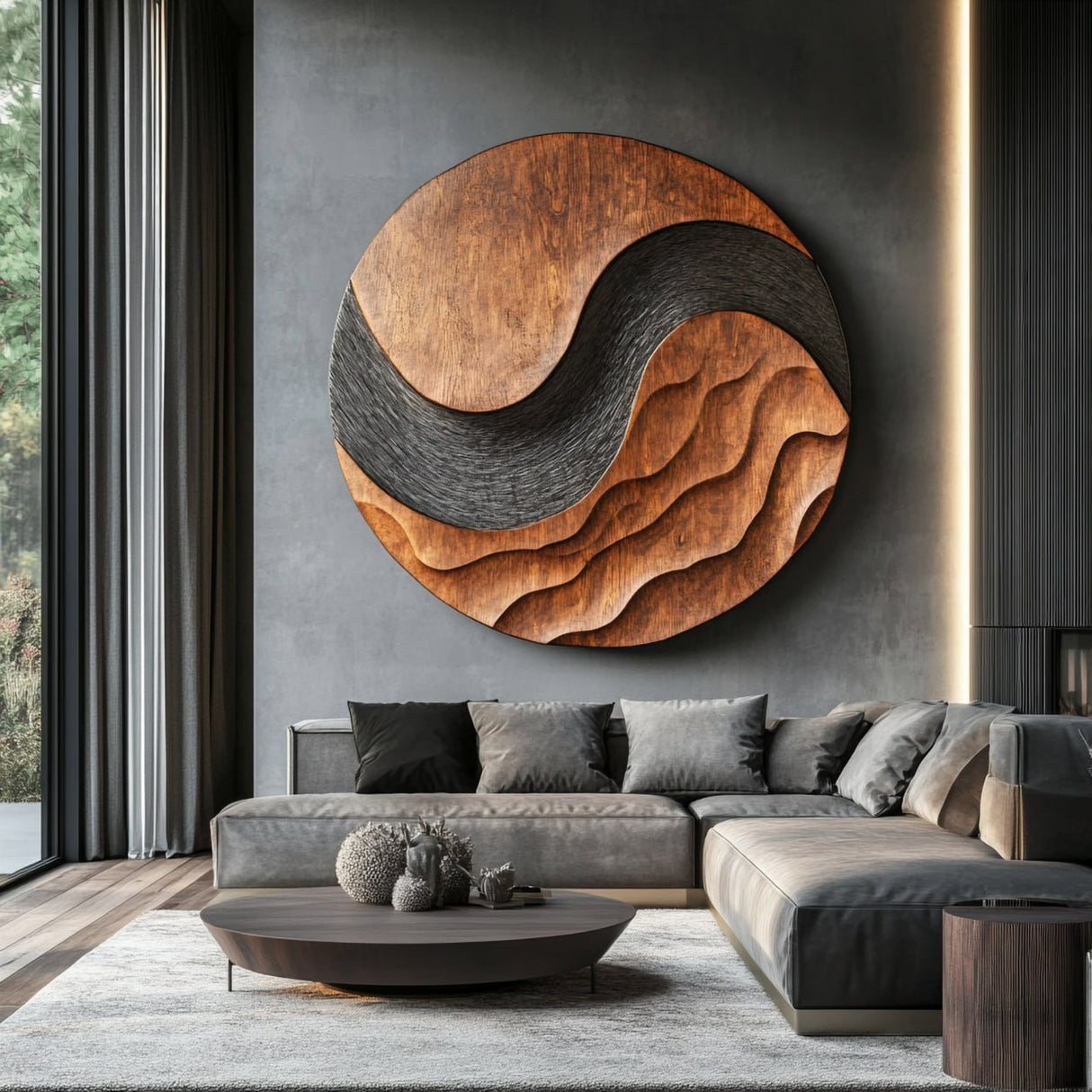 Organic Solid Wood Wave Wall Art for Living Room