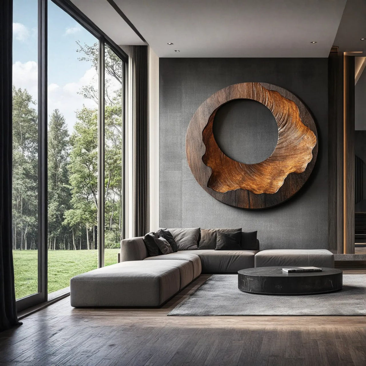 Organic Round Solid Wood Wall Sculpture for Contemporary Living Room