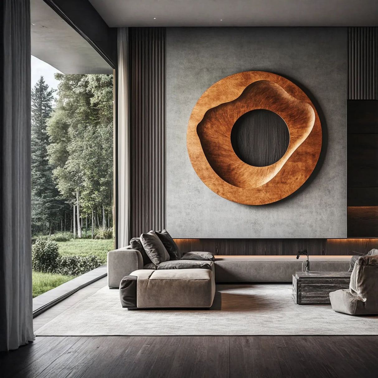 Organic Solid Wood Round Wall Sculpture for Living Room Decor