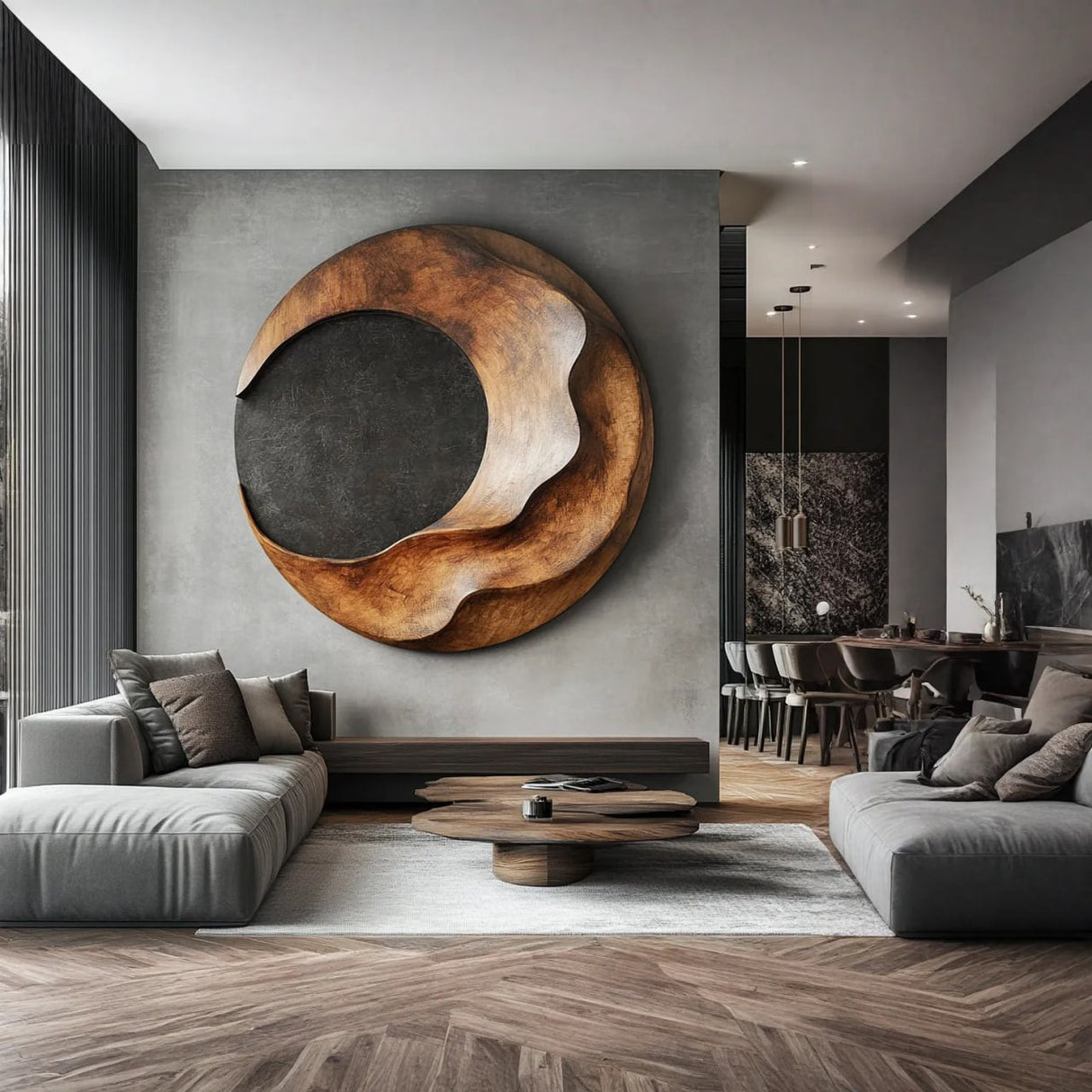 Organic Circular Solid Wood Wall Art for Living Room Accent
