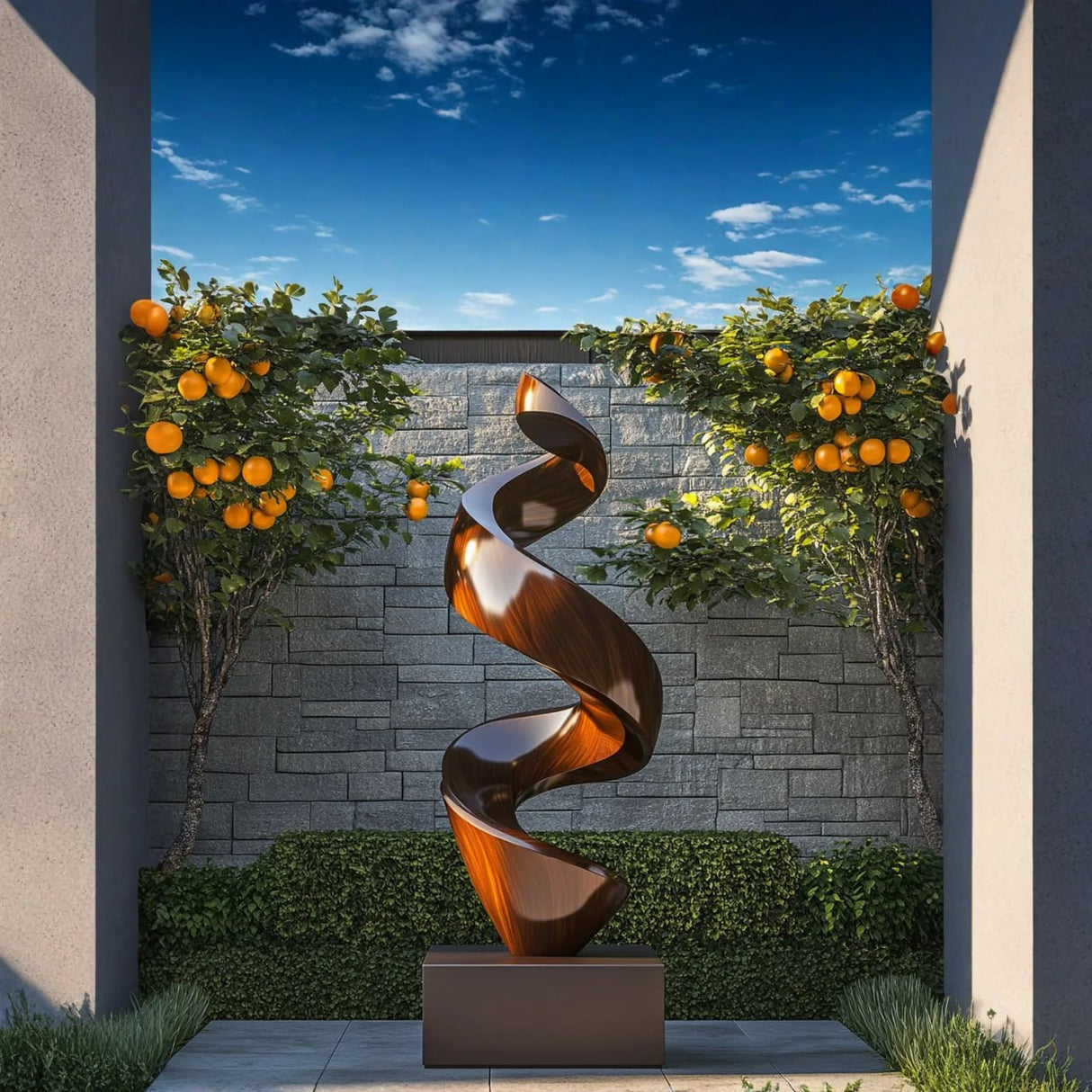 Modern Solid Wood Spiral Garden Sculpture for Outdoor Landscape Art