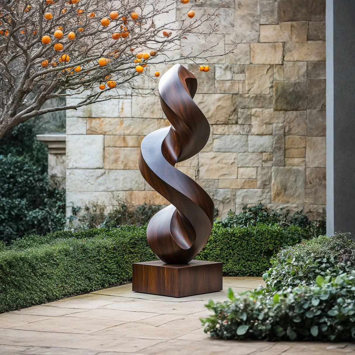 Contemporary Curved Solid Wood Garden Sculpture