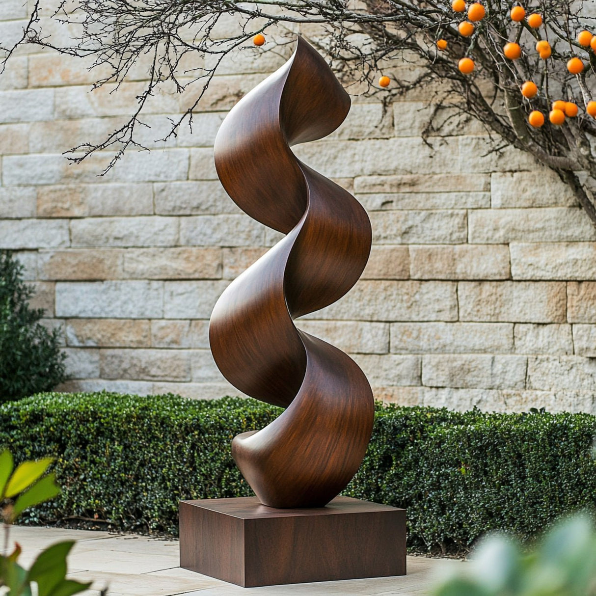 Contemporary Solid Wood Spiral Sculpture for Garden and Outdoor Spaces