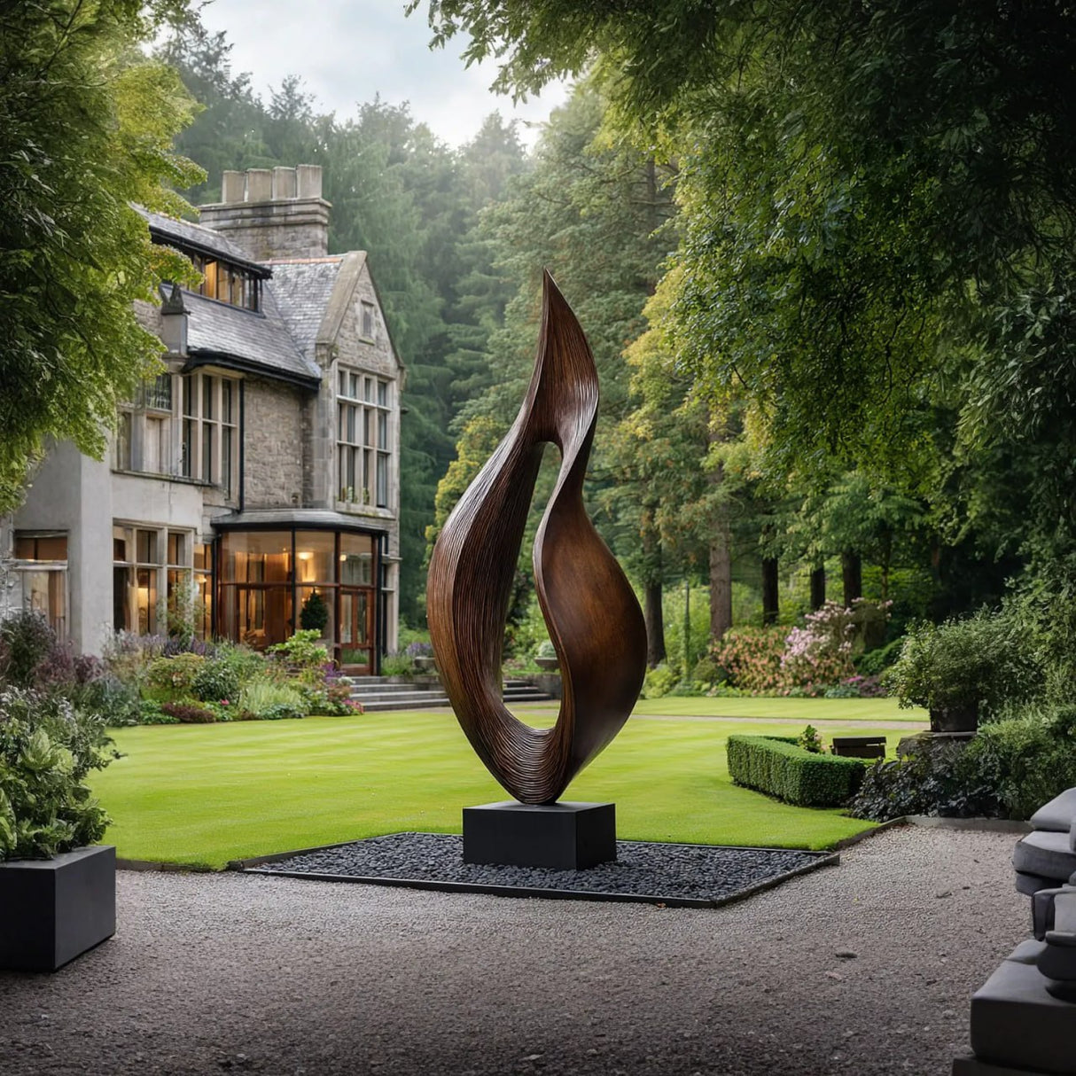 Hand-Carved Solid Wood Flame-Form Sculpture for Luxury Retreat Spaces