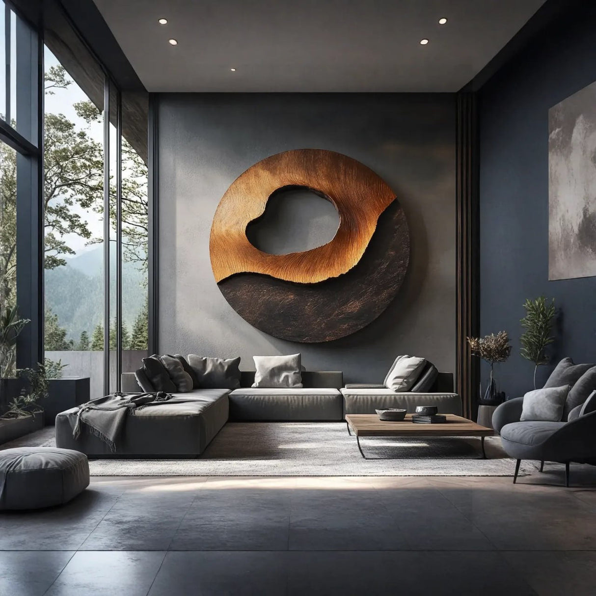 Contemporary Solid Wood Circular Wall Sculpture for Interior Spaces