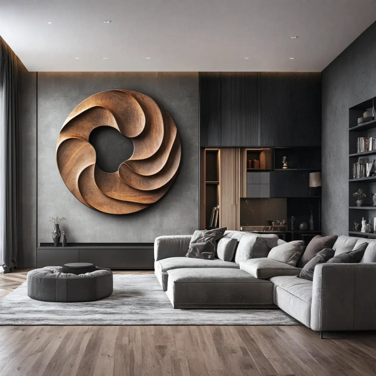 Modern Solid Wood Spiral Wall Sculpture for Contemporary Interiors