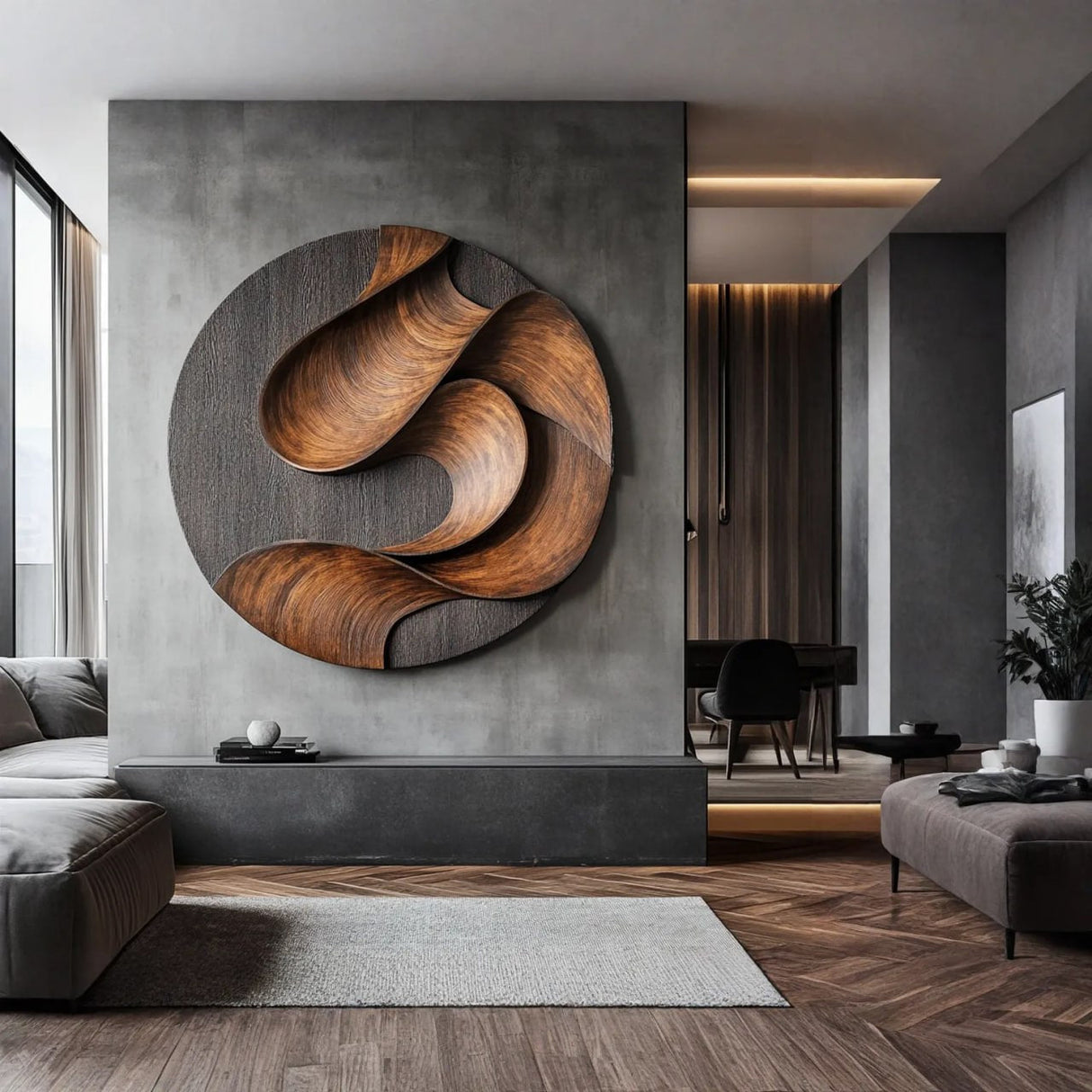 Contemporary Curved Solid Wood Wall Sculpture for Interior Design