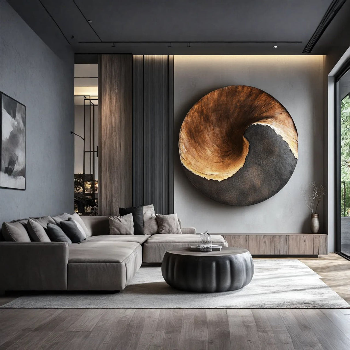 Contemporary Spiral Solid Wood Wall Sculpture for Living Room Interiors
