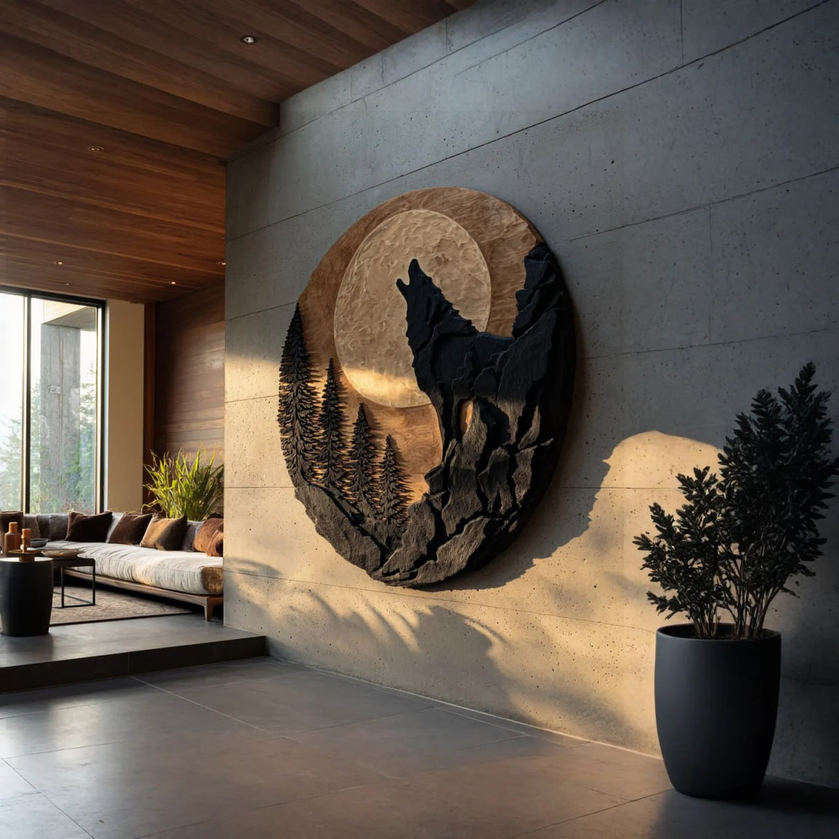 Modern Solid Wood Wolf Wall Sculpture for Living Room Interiors