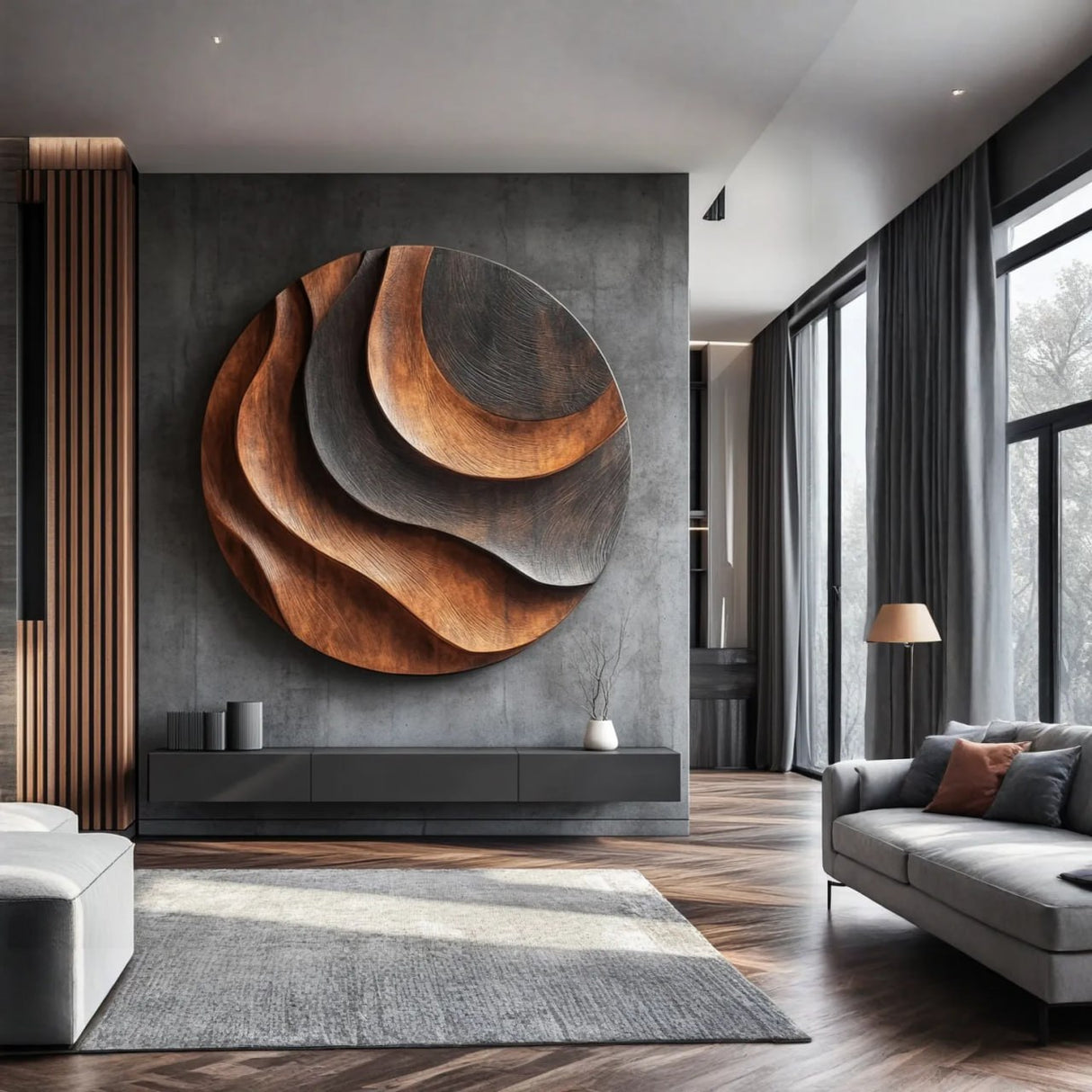Contemporary Layered Solid Wood Wall Sculpture for Home Interiors