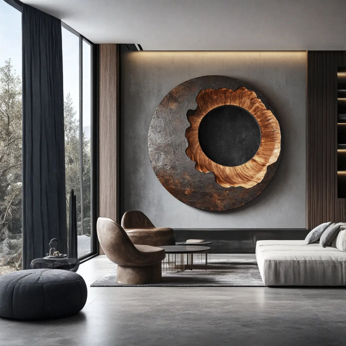 Modern Circular Solid Wood Wall Sculpture for Living Room Interiors