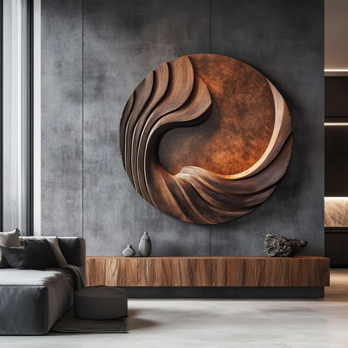 Modern Sculpted Solid Wood Wall Art for Living Room Interiors