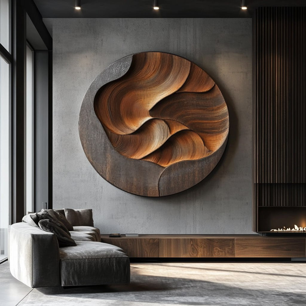 Contemporary Organic Solid Wood Wall Art Sculpture for Living Room Decor