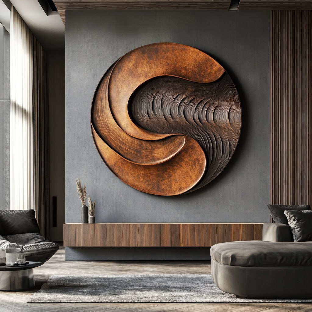 Modern Round Solid Wood Wall Art for Contemporary Interiors