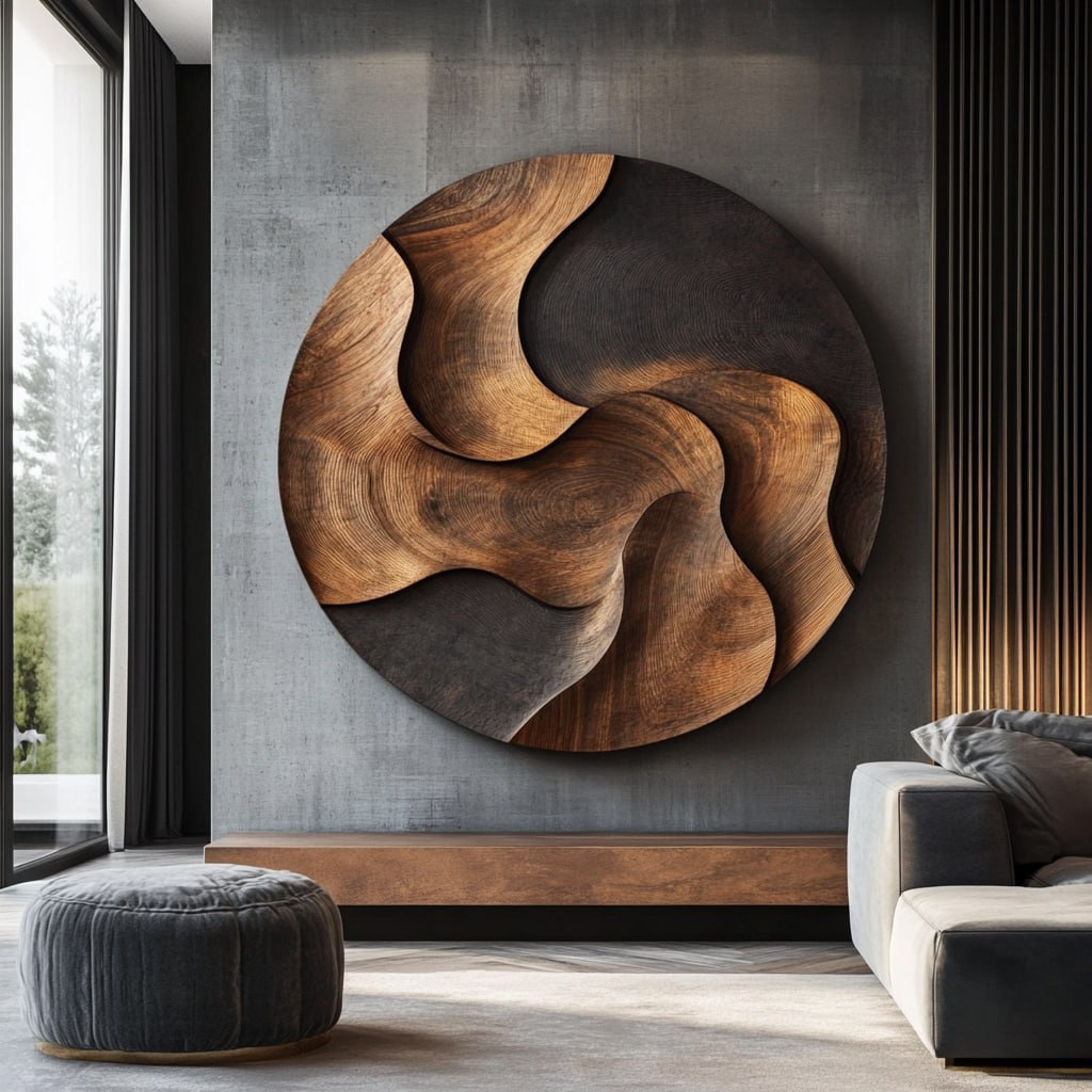 Hand-Carved Solid Wood Wall Art with Organic Layered Design