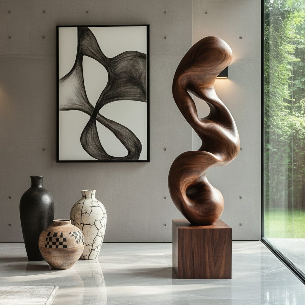 Modern Abstract Solid Wood Sculpture for Living Room Art Display