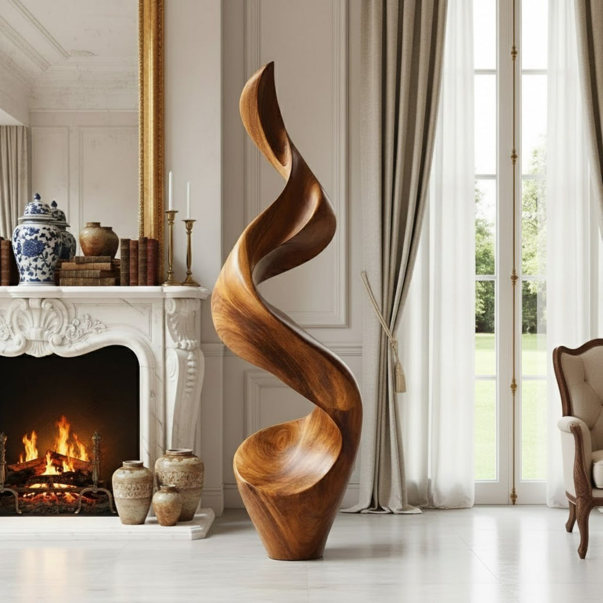 Large Abstract Solid Wood Sculpture for Modern Interior Display