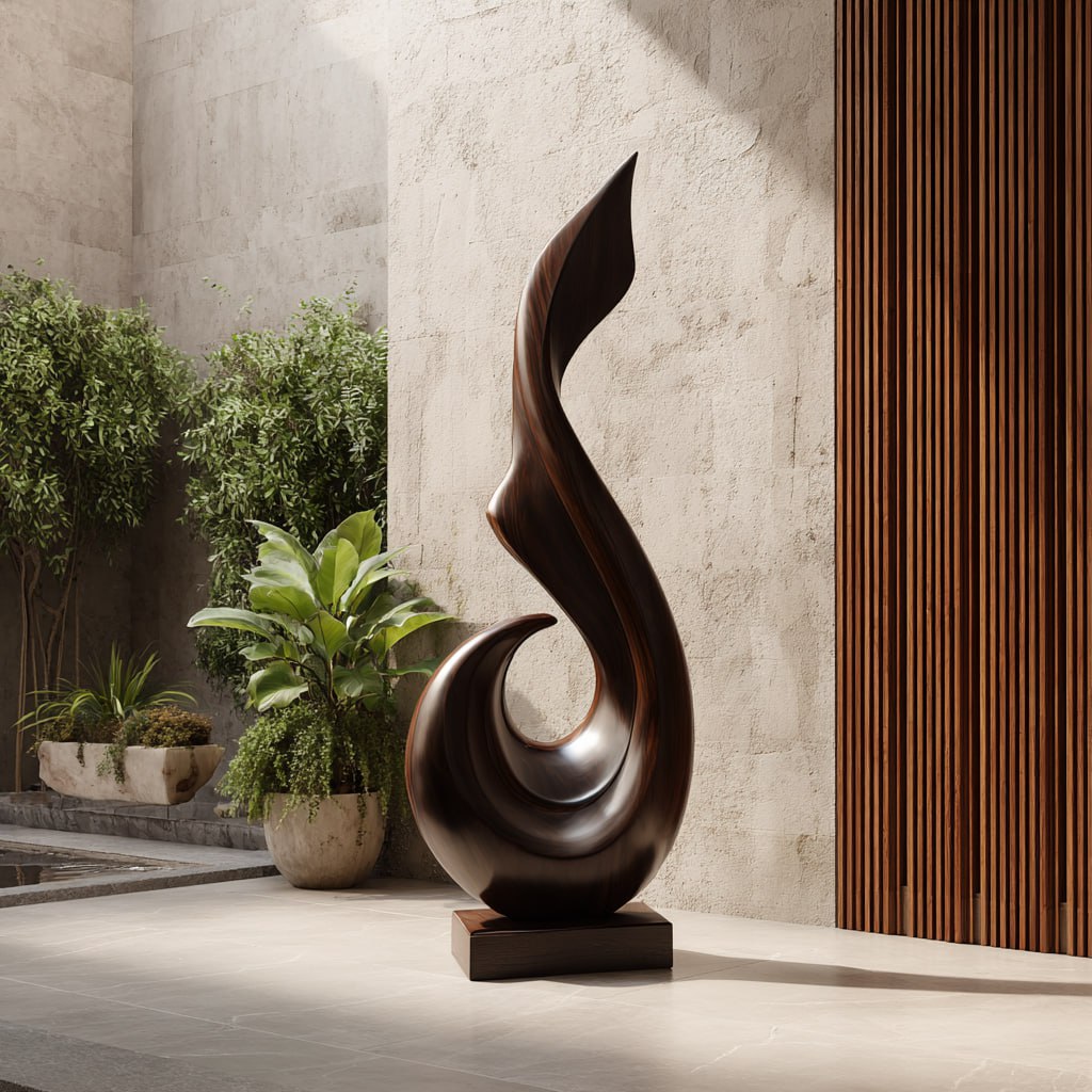 Elegant Solid Wood Abstract Sculpture for Interiors and Gardens