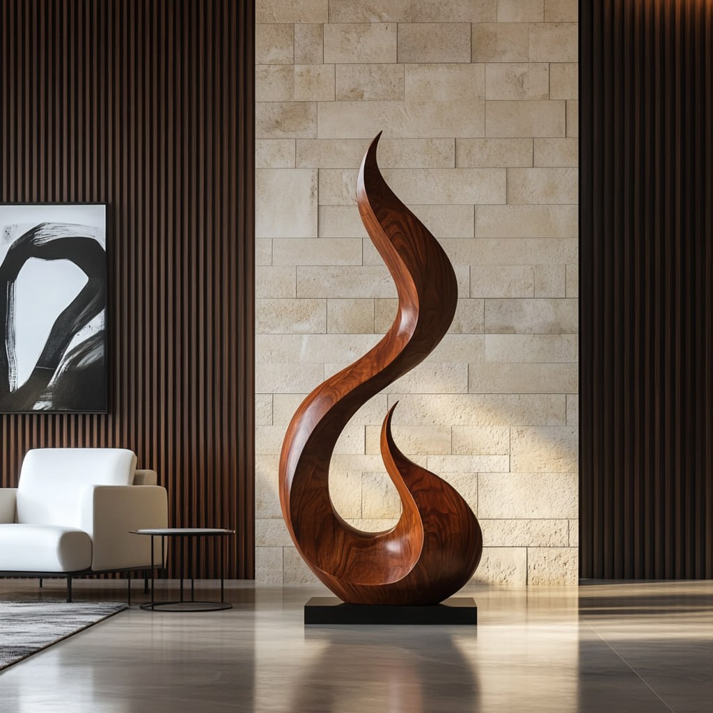 Sculptural Solid Wood Flame Sculpture for Modern Interiors