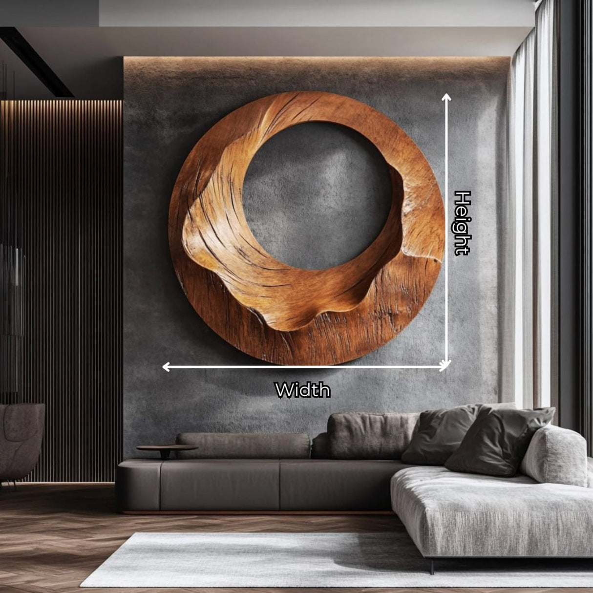 Sculpted Round Solid Wood Wall Sculpture for Living Room Display