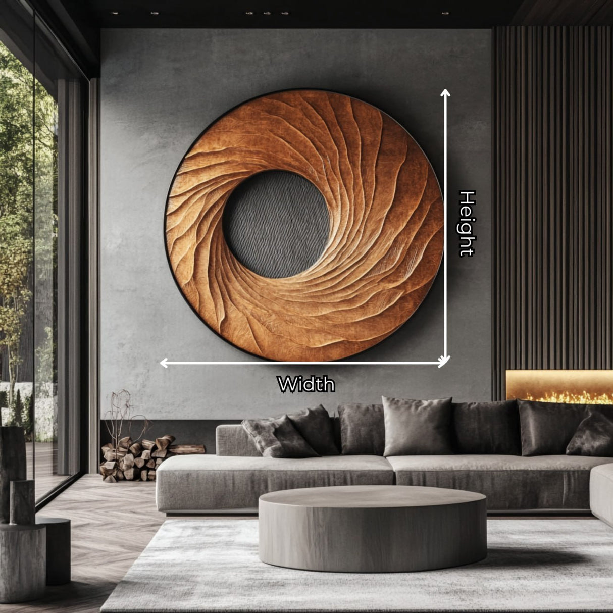 Contemporary Solid Wood Round Wall Sculpture for Living Room Feature Display