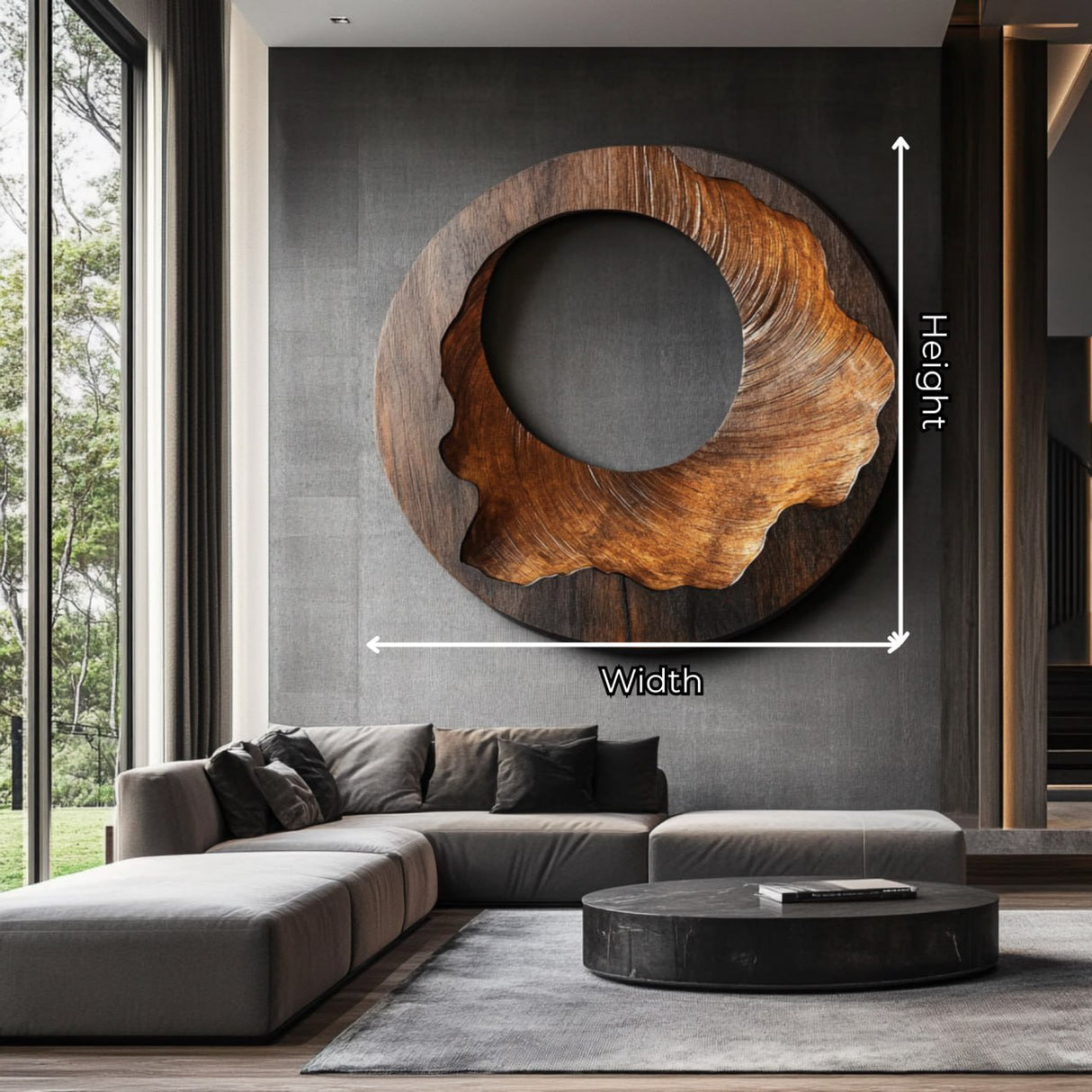 Organic Round Solid Wood Wall Sculpture for Contemporary Living Room
