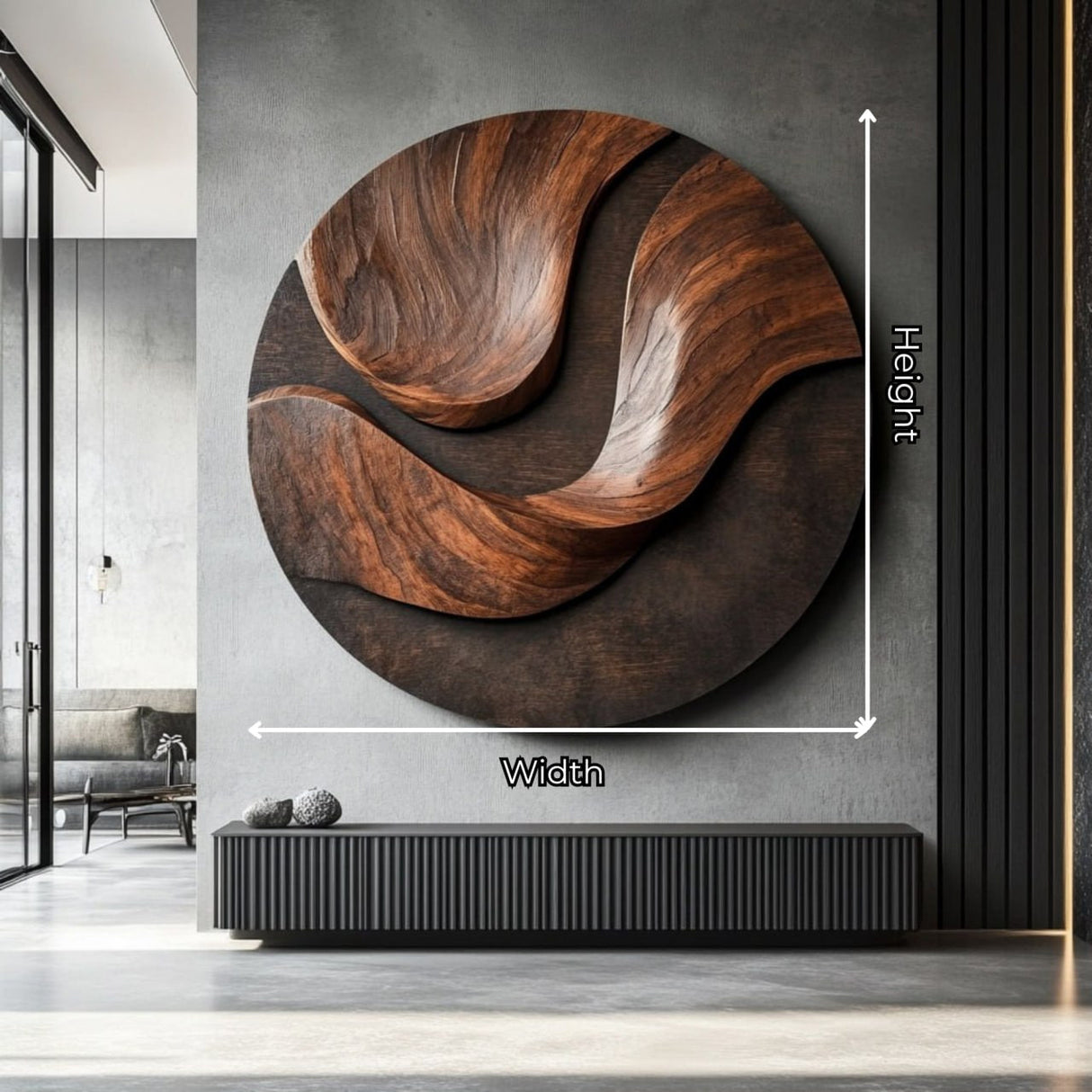 Dual Flow Round Solid Wood Wall Sculpture for Modern Interiors