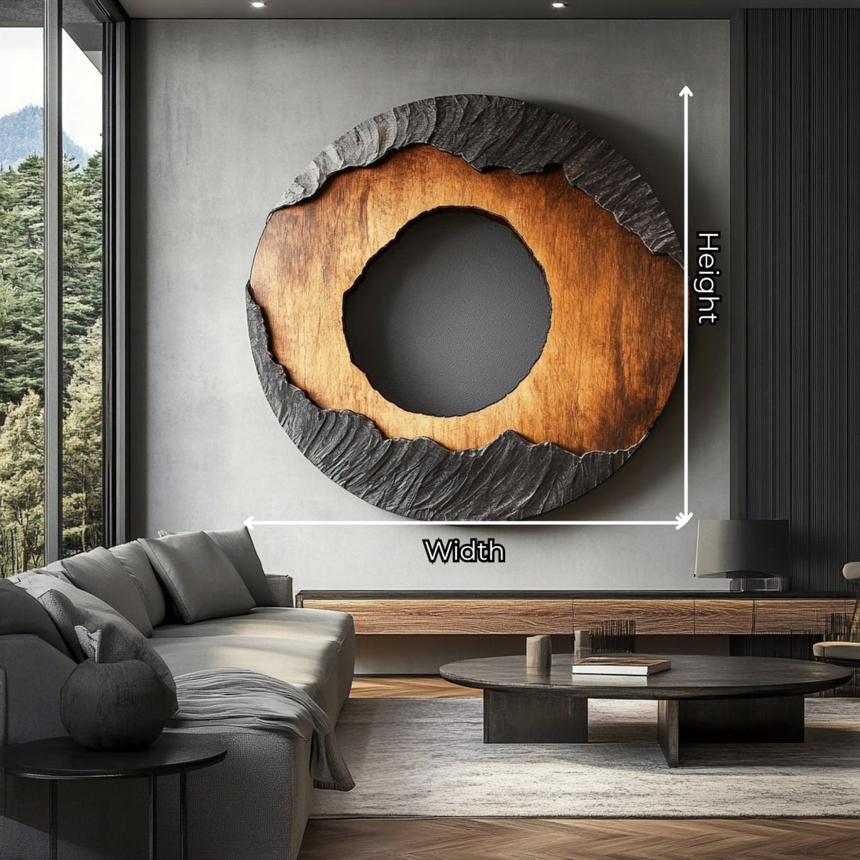 Layered-Edge Round Solid Wood Wall Sculpture for Living Room Spaces