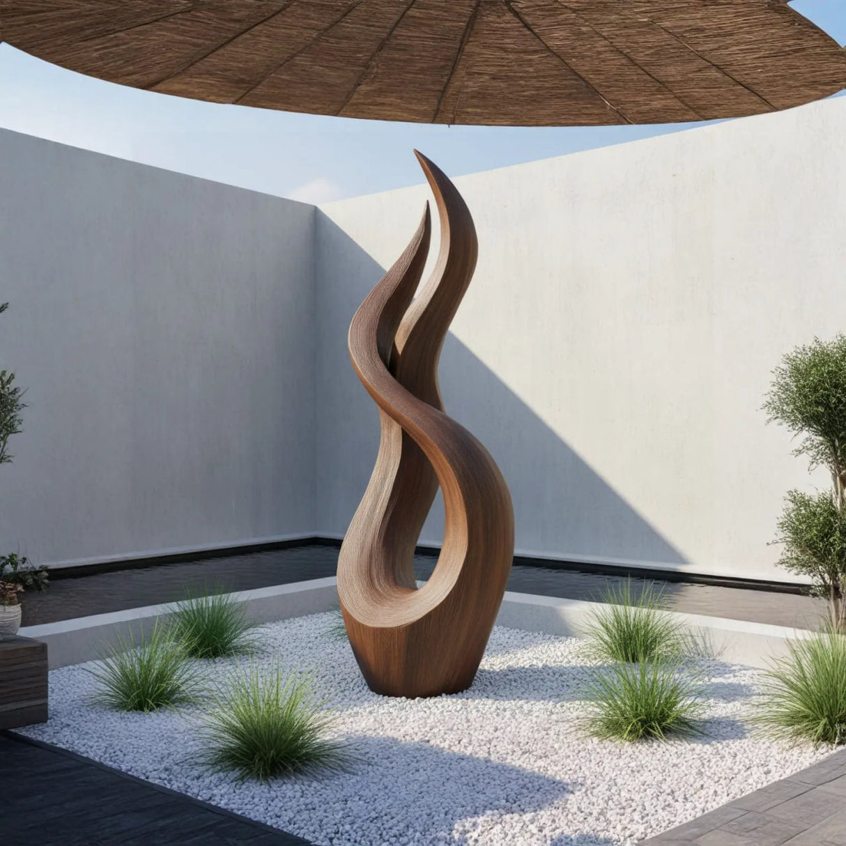 Outdoor Solid Wood Textured Flame Sculpture for Gardens and Modern Landscapes