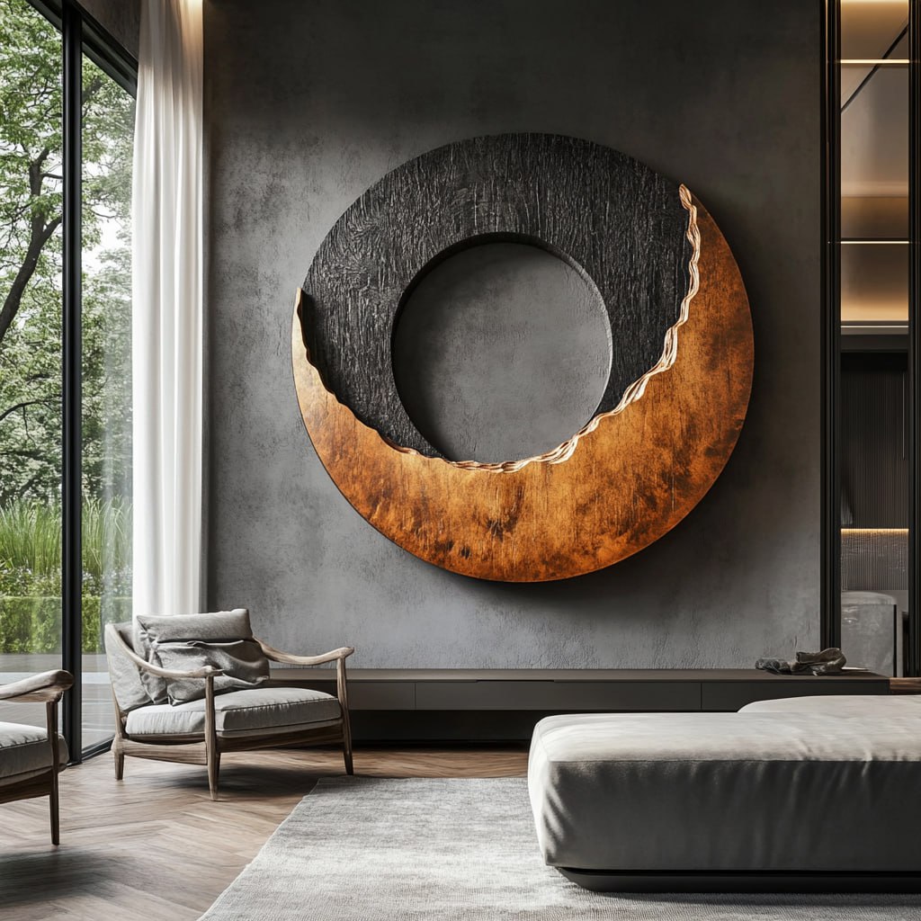 Round Solid Wood Wall Art with Split Tone Open Center Design