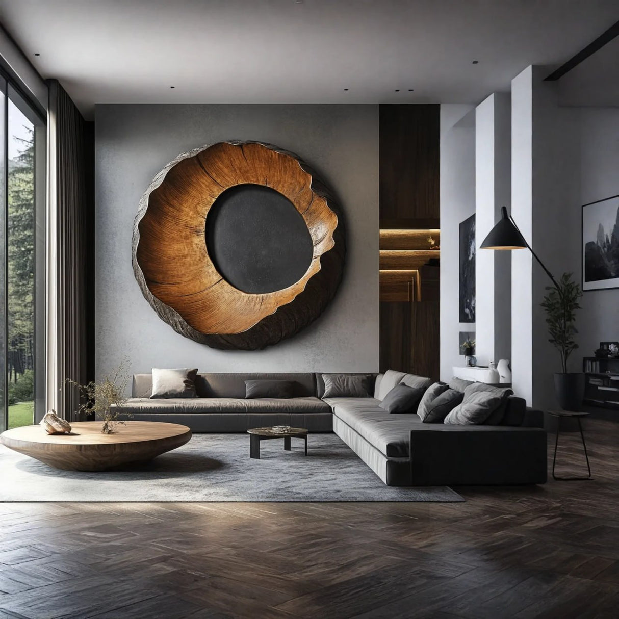 Handcrafted Solid Wood Wall Sculpture with Organic Circular Form