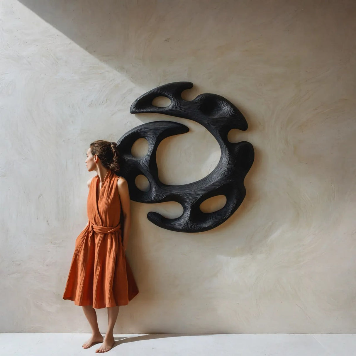 Handcrafted Solid Wood Wall Sculpture with Organic Open Circular Form